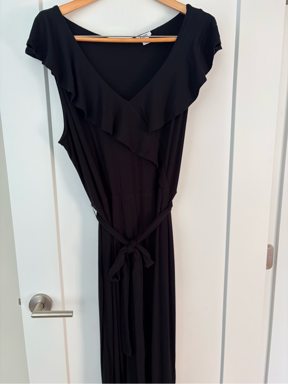 Black Ruffle V-Neck Tie-Waist Jumpsuit